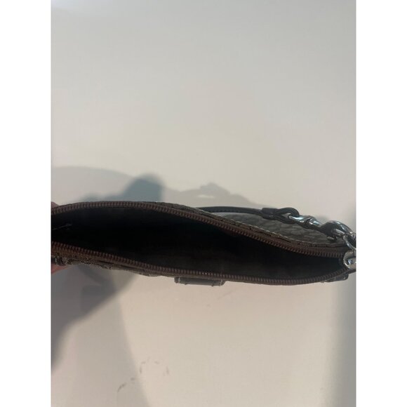 Coach Signature Brown Wristlet Clutch Purse With Leather Trim & Silver Buckle Ac - Picture 6 of 7